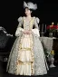 Vintage / Retro Medieval 3D Lace Flower Champagne Prom Dresses 2024 Crossed Straps Floor-Length / Long U-Neck Cosplay Long Sleeve A-Line / Princess Ball Gown Formal Dresses