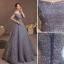 Glitzernden Grau Pailletten Ballkleider 2022 A Linie Off Shoulder Kurze Ärmel Rückenfreies Lange Ball Festliche Kleider
