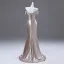 Sexy Gold Rhinestone Evening Dresses 2025 Trumpet / Mermaid Off-The-Shoulder Short Sleeve Backless Sweep Train Evening Party Formal Dresses