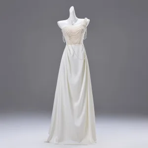 Charmant Ivoire Perle Robe De Bal 2025 Princesse Une Épaule Sans Manches Dos Nu Longue Promo Robe De Ceremonie