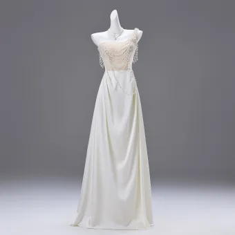 Charmant Ivory Creme Perle Ballkleider 2025 A Linie One Shoulder Ärmellos Rückenfreies Lange Ball Festliche Kleider