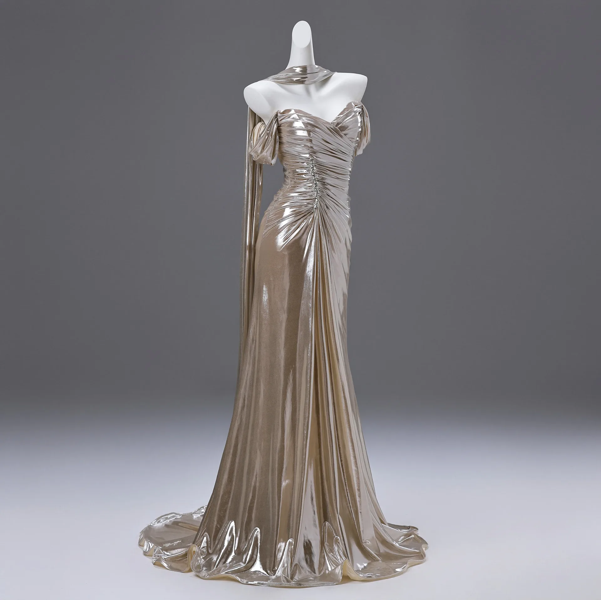 Inhabituel Doré Robe De Soirée 2025 Trompette / Sirène De l'épaule ...