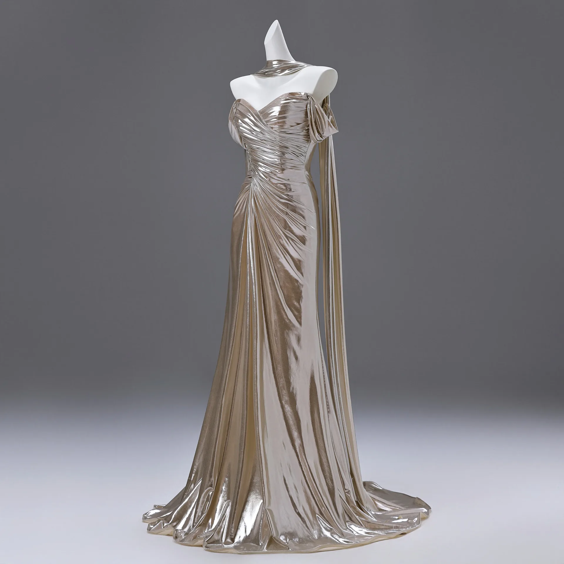 Inhabituel Doré Robe De Soirée 2025 Trompette / Sirène De l'épaule ...