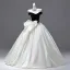 Demure Navy Blue Bow Prom Dresses 2025 Ball Gown Strapless Sleeveless Backless Floor-Length / Long Prom Formal Dresses