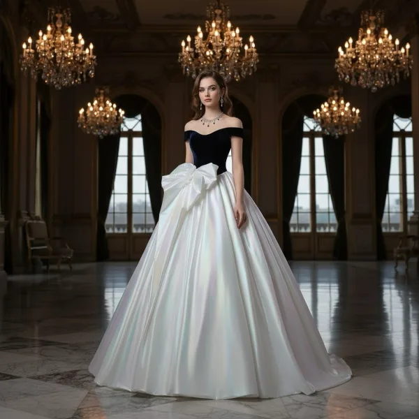 Demure Navy Blue Bow Prom Dresses 2025 Ball Gown Strapless Sleeveless Backless Floor-Length / Long Prom Formal Dresses