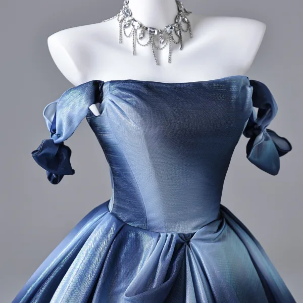 Élégant Océan Bleu Robe De Bal 2026 Robe Boule Bustier Sans Manches Dos Nu Longue Robe De Ceremonie