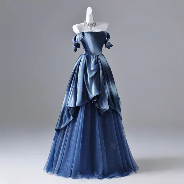 Élégant Océan Bleu Robe De Bal 2026 Robe Boule Bustier Sans Manches Dos Nu Longue Robe De Ceremonie