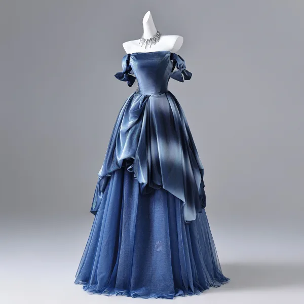 Élégant Océan Bleu Robe De Bal 2026 Robe Boule Bustier Sans Manches Dos Nu Longue Robe De Ceremonie