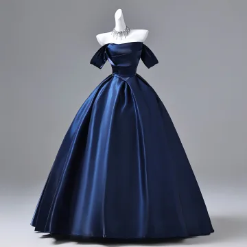 Vintage Retro Navy Blue Satin Prom Dresses 2026 Ball Gown Off The Shoulder Short Sleeve Backless Floor Length Long Formal Dresses