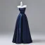 Vintage / Retro Navy Blue Satin Prom Dresses 2026 Ball Gown Off-The-Shoulder Short Sleeve Backless Floor-Length / Long Formal Dresses