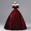 Elegant Burgundy Beading Rhinestone Satin Prom Dresses 2026 Ball Gown Off-The-Shoulder Short Sleeve Backless Floor-Length / Long Formal Dresses