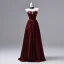 Elegant Burgundy Beading Rhinestone Satin Prom Dresses 2026 Ball Gown Off-The-Shoulder Short Sleeve Backless Floor-Length / Long Formal Dresses