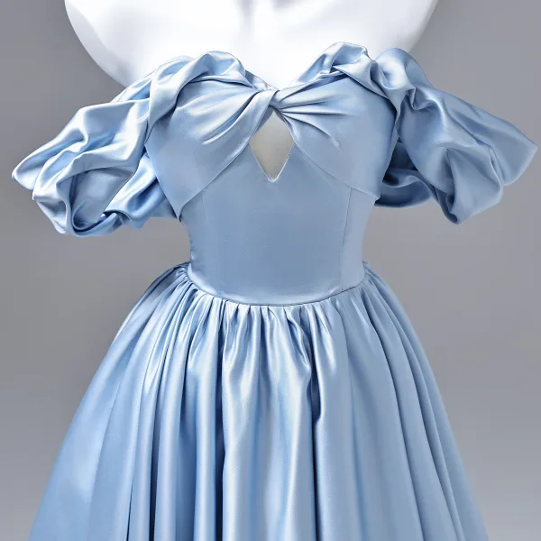 Elegant Sky Blue Prom Dresses 2026 Ball Gown Off-The-Shoulder Sleeveless Backless Floor-Length / Long Formal Dresses