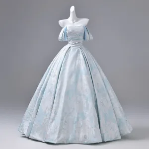 Elegant Sky Blue Prom Dresses 2026 Ball Gown Strapless Sleeveless Backless Bow Floor Length Long Formal Dresses