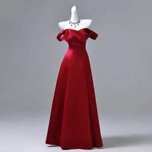 Vintage Retro Burgundy Prom Dresses 2026 A Line Princess Off The Shoulder Sleeveless Backless Floor Length Long Formal Dresses