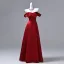 Vintage / Retro Burgundy Prom Dresses 2026 A-Line / Princess Off-The-Shoulder Sleeveless Backless Floor-Length / Long Formal Dresses