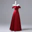 Vintage / Retro Burgundy Prom Dresses 2026 A-Line / Princess Off-The-Shoulder Sleeveless Backless Floor-Length / Long Formal Dresses