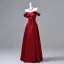 Vintage / Retro Burgundy Prom Dresses 2026 A-Line / Princess Off-The-Shoulder Sleeveless Backless Floor-Length / Long Formal Dresses