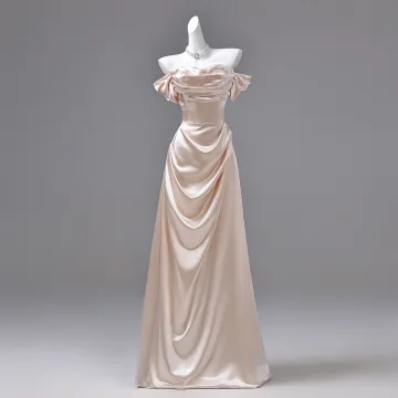 Sexy Champagner Abendkleider 2026 A Linie Off Shoulder Kurze Ärmel Rückenfreies Lange Festliche Kleider