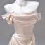 Sexy Champagne Evening Dresses 2026 A-Line / Princess Off-The-Shoulder Short Sleeve Backless Floor-Length / Long Formal Dresses
