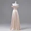 Sexy Champagne Evening Dresses 2026 A-Line / Princess Off-The-Shoulder Short Sleeve Backless Floor-Length / Long Formal Dresses