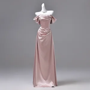 Charmant Rougissant Rose Robe De Soirée 2026 Princesse De L Épaule Manches Courtes Dos Nu Longue Robe De Ceremonie