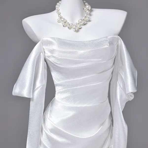 Sexy Ivoire Robe De Soirée 2026 Trompette / Sirène De l'épaule Manches Courtes Dos Nu Train De Balayage Robe De Ceremonie