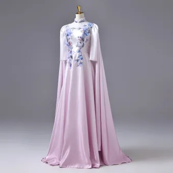 Vintage Originale Rougissant Rose Perlage Paillettes Appliques Robe De Bal 2026 Princesse Col Haut 3 4 Manches Longue Robe De Ceremonie