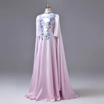 Vintage Retro Blushing Pink Beading Sequins Appliques Prom Dresses 2026 A Line Princess High Neck 3 4 Sleeve Floor Length Long Formal Dresses