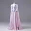 Vintage / Retro Blushing Pink Beading Sequins Appliques Prom Dresses 2026 A-Line / Princess High Neck 3/4 Sleeve Floor-Length / Long Formal Dresses