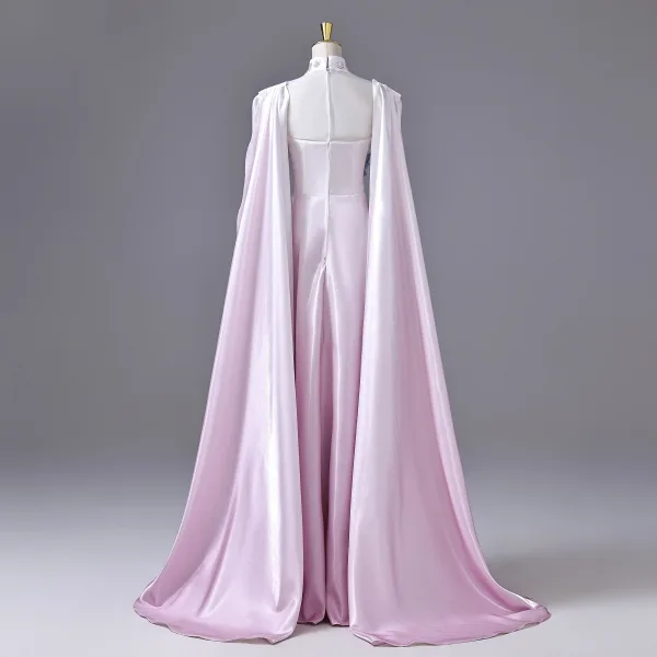 Vintage / Retro Blushing Pink Beading Sequins Appliques Prom Dresses 2026 A-Line / Princess High Neck 3/4 Sleeve Floor-Length / Long Formal Dresses