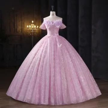 Chic Beautiful Blushing Pink Sequins Lace Butterfly Appliques Prom Dresses 2025 Ball Gown Off The Shoulder Short Sleeve Backless Floor Length Long Formal Dresses