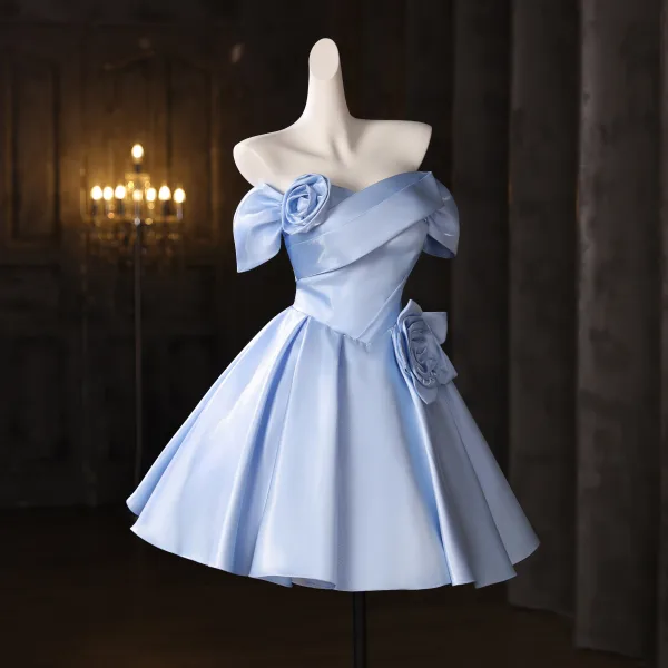 Chic Beautiful Sky Blue Flower Short Homecoming Graduation Dresses 2025 Ball Gown Short
