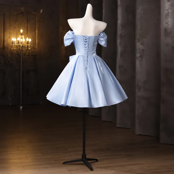 Chic / Beautiful Sky Blue Flower Short Homecoming Graduation Dresses 2025  Ball Gown Off-The-Shoulder Short