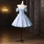 Chic / Beautiful Sky Blue Flower Short Homecoming Graduation Dresses 2025 Ball Gown Off-The-Shoulder Short Sleeve Backless