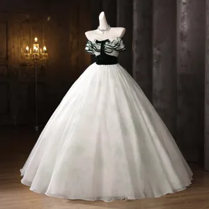 Élégant Blanche Noeud Ceinture Robe De Bal 2025 Robe Boule Bustier Sans Manches Dos Nu Longue Robe De Ceremonie