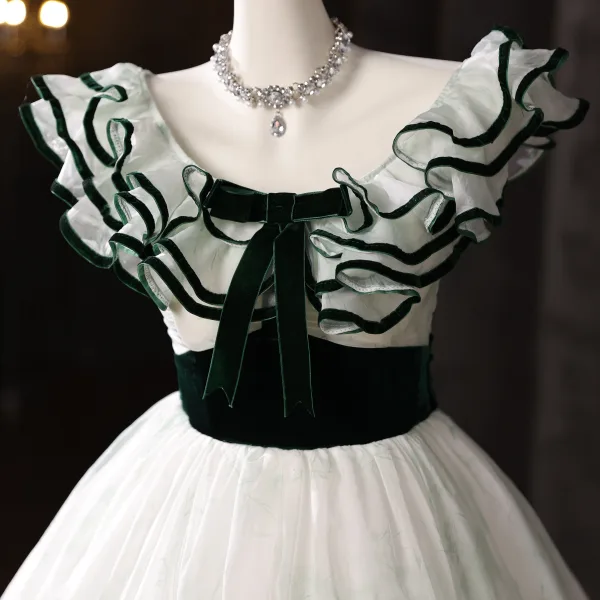 Elegant White Bow Sash Prom Dresses 2025 Ball Gown Strapless Sleeveless Backless Floor-Length / Long Formal Dresses