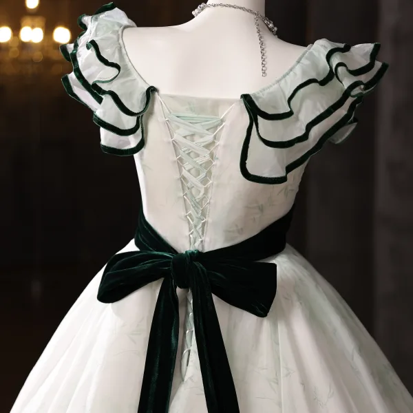 Elegant White Bow Sash Prom Dresses 2025 Ball Gown Strapless Sleeveless Backless Floor-Length / Long Formal Dresses