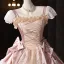 Vintage / Retro Medieval Champagne Cascading Ruffles Bow Lace Flower Prom Dresses 2025 Ball Gown Square Neckline Short Sleeve Backless Floor-Length / Long Formal Dresses