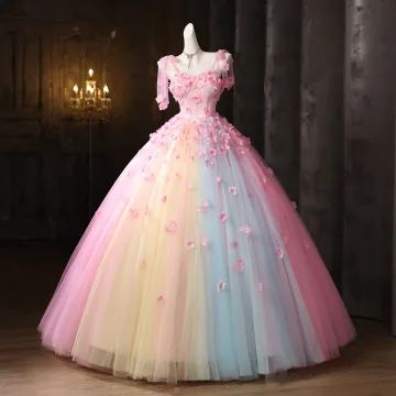 Bloemenfee Blozen Roze Regenboog Parel Appliques Galajurken 2025 Baljurk Spaghettibandjes Mouwloos Ruglooze Lange Gelegenheid Jurken