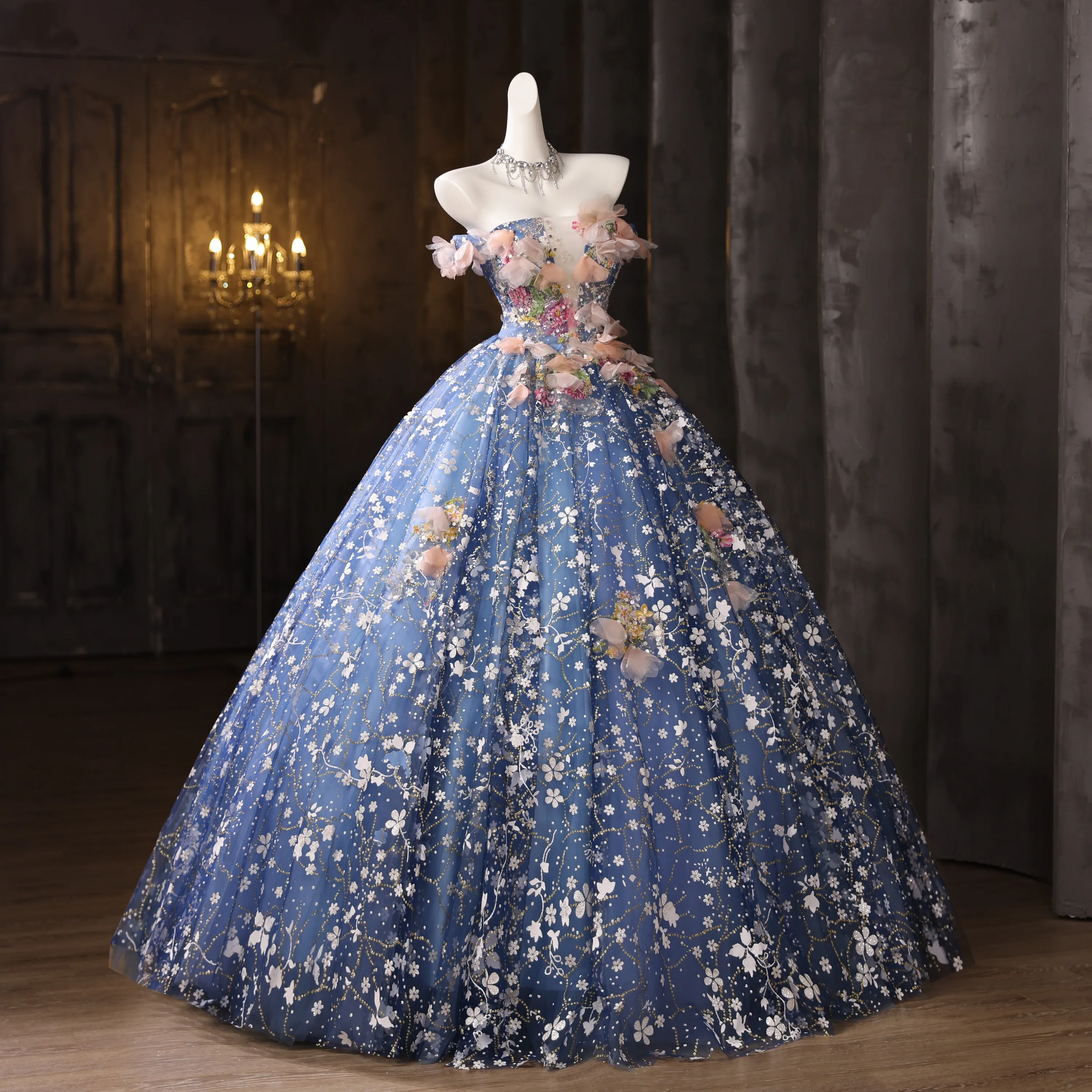 Flower Fairy Fashion Pool Blue Beading Printing Glitter Sequins Appliques Prom Dresses Flower Fairy Fashion Pool Blue Beading Printing Glitter Sequins Appliques Prom Dresses