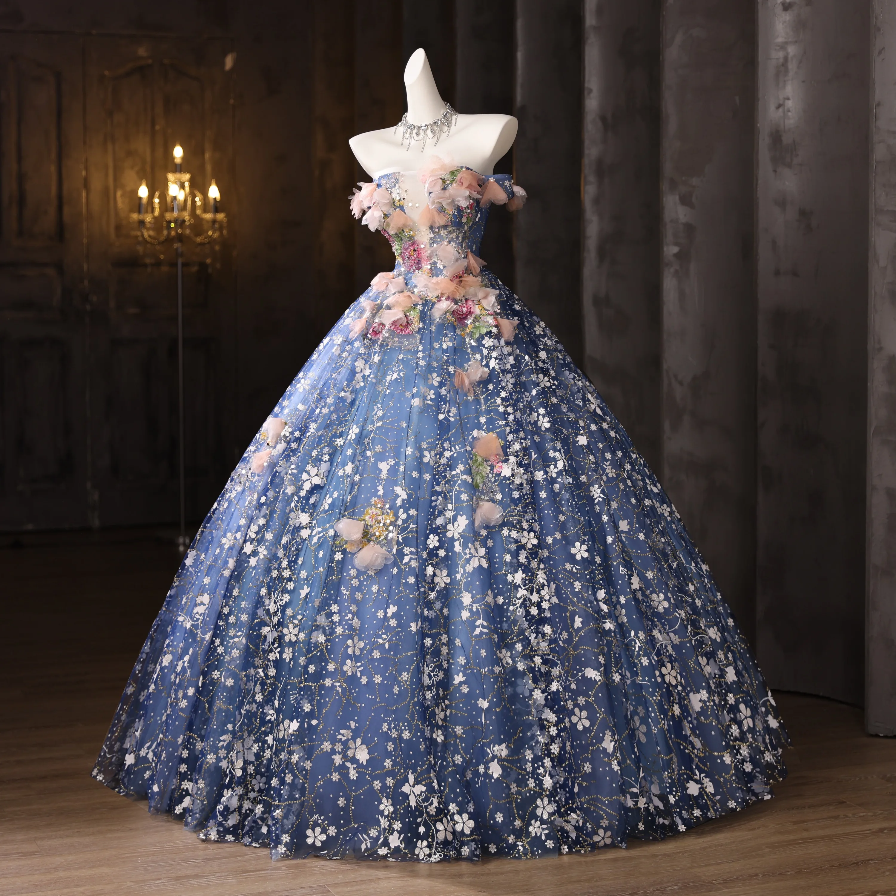 Flower Fairy Fashion Pool Blue Beading Printing Glitter Sequins Appliques Prom Dresses Flower Fairy Fashion Pool Blue Beading Printing Glitter Sequins Appliques Prom Dresses