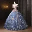 Flower Fairy Fashion Pool Blue Beading Printing Glitter Sequins Appliques Prom Dresses 2025 Ball Gown Off-The-Shoulder Short Sleeve Backless Floor-Length / Long