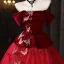 Vintage / Retro Red Appliques Lace Butterfly Glitter Velvet Prom Dresses 2025 Ball Gown Off-The-Shoulder Short Sleeve Backless Floor-Length / Long Formal Dresses