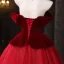 Vintage / Retro Red Appliques Lace Butterfly Glitter Velvet Prom Dresses 2025 Ball Gown Off-The-Shoulder Short Sleeve Backless Floor-Length / Long Formal Dresses