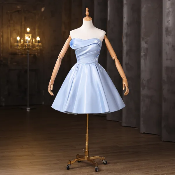 Fashion Sky Blue Homecoming Short Graduation Dresses 2025 Ball Gown Off-The-Shoulder Short Sleeve Backless