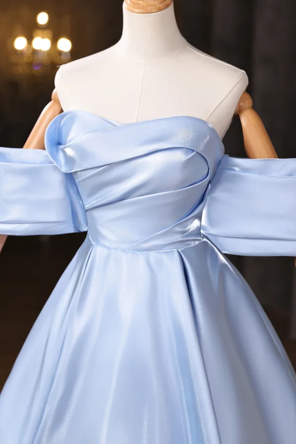 Fashion Sky Blue Homecoming Short Graduation Dresses 2025 Ball Gown Off-The-Shoulder Short Sleeve Backless