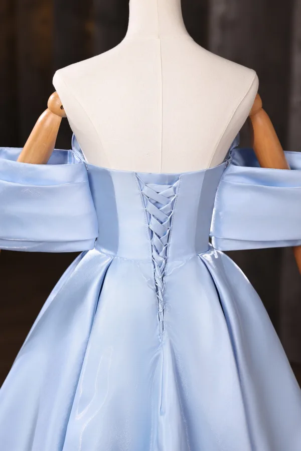 Fashion Sky Blue Homecoming Short Graduation Dresses 2025 Ball Gown Off-The-Shoulder Short Sleeve Backless