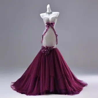 Sexy Purple Appliques Rhinestone Evening Dresses 2026 Trumpet Mermaid Strapless Bow Sleeveless Backless Sweep Train Evening Party Formal Dresses