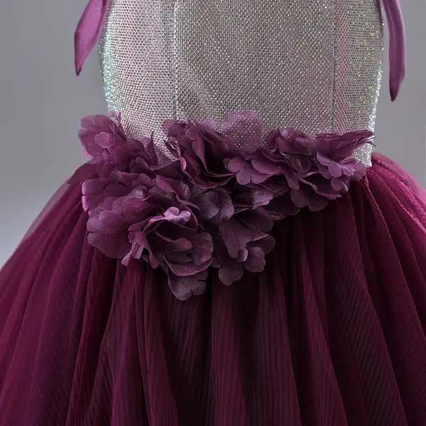 Sexy Purple Appliques Rhinestone Evening Dresses 2026 Trumpet / Mermaid Strapless Bow Sleeveless Backless Sweep Train Evening Party Formal Dresses